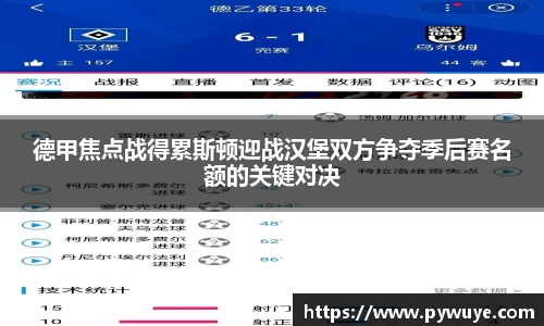 德甲焦点战得累斯顿迎战汉堡双方争夺季后赛名额的关键对决